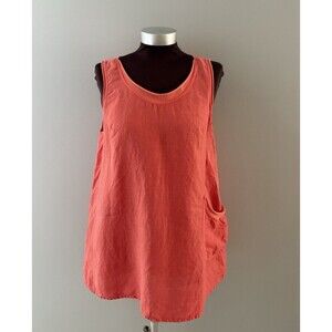 Kleen 100% Linen Top Size M Coral Salmon Pocket Lagenlook Beach Coastal Oversize